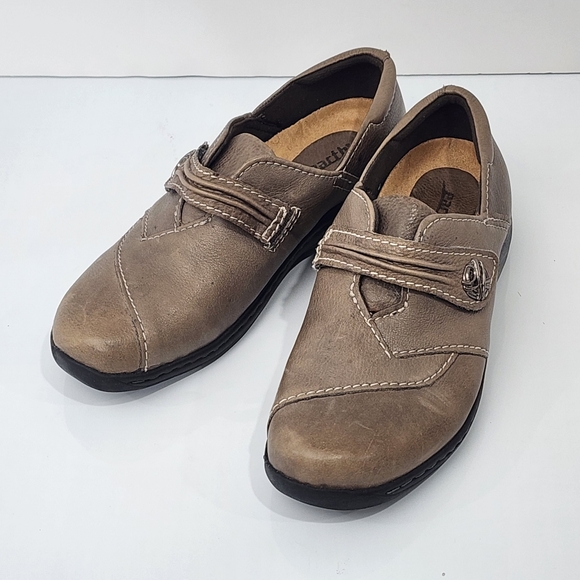 Earth Savin Dark Grey Leather Slip On Adjustable Loafers Shoes Women 8B - Picture 1 of 10